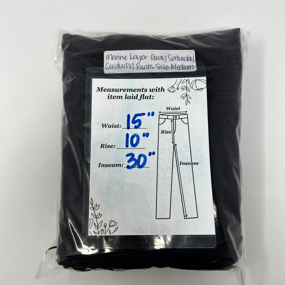 Marine Layer Gray Saturday Corduroy Pants Slim Fit Mens Medium Drawstring Waist - Picture 7 of 7